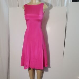 35 Women's Y2K 100% Silk Elegant Knee-Length Dress Pink Sleeveless Size S